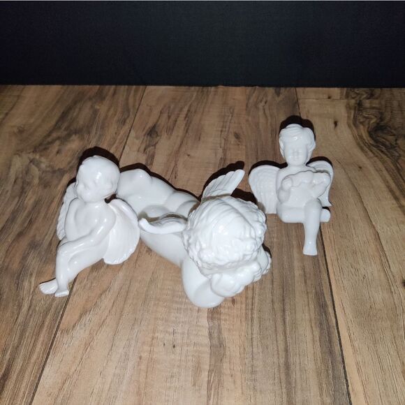 Vintage Angels Set Of 3 Small White Ceramic Children Angels Decor Figurines - Picture 1 of 8
